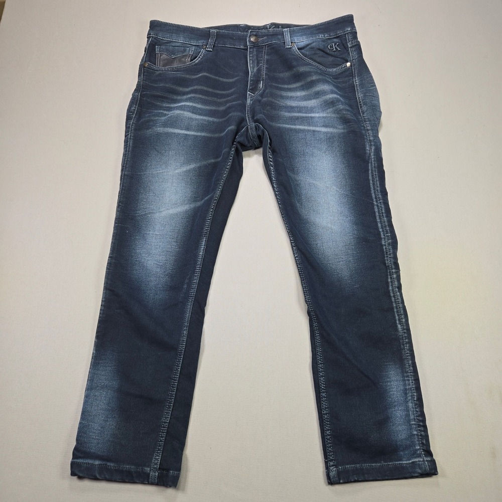Calvin Klein Jeans Distressed Men‎ Dark Wash Whiskered Denim Blue 36